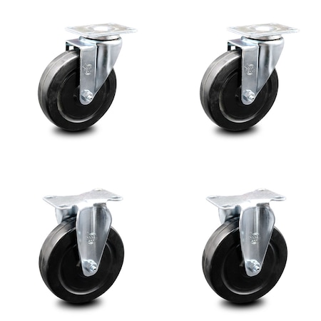 5 Inch Hard Rubber Wheel Swivel Top Plate Caster Set With 2 Rigid